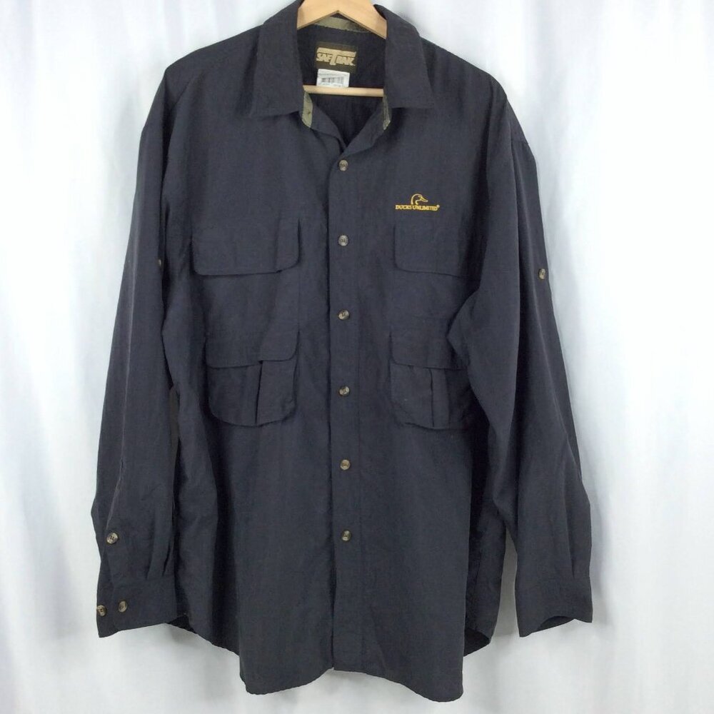 Ducks Unlimited SafTbak Shirt Mens Size XL Cargo Pocket‎ Fowl Bird Hunting Gray